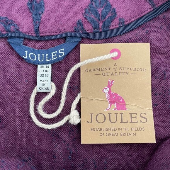 Joules Z_Rhona Boatneck Cotton Poly Print Mini Dress Pockets Purp Navy Sz 10 - Picture 8 of 11